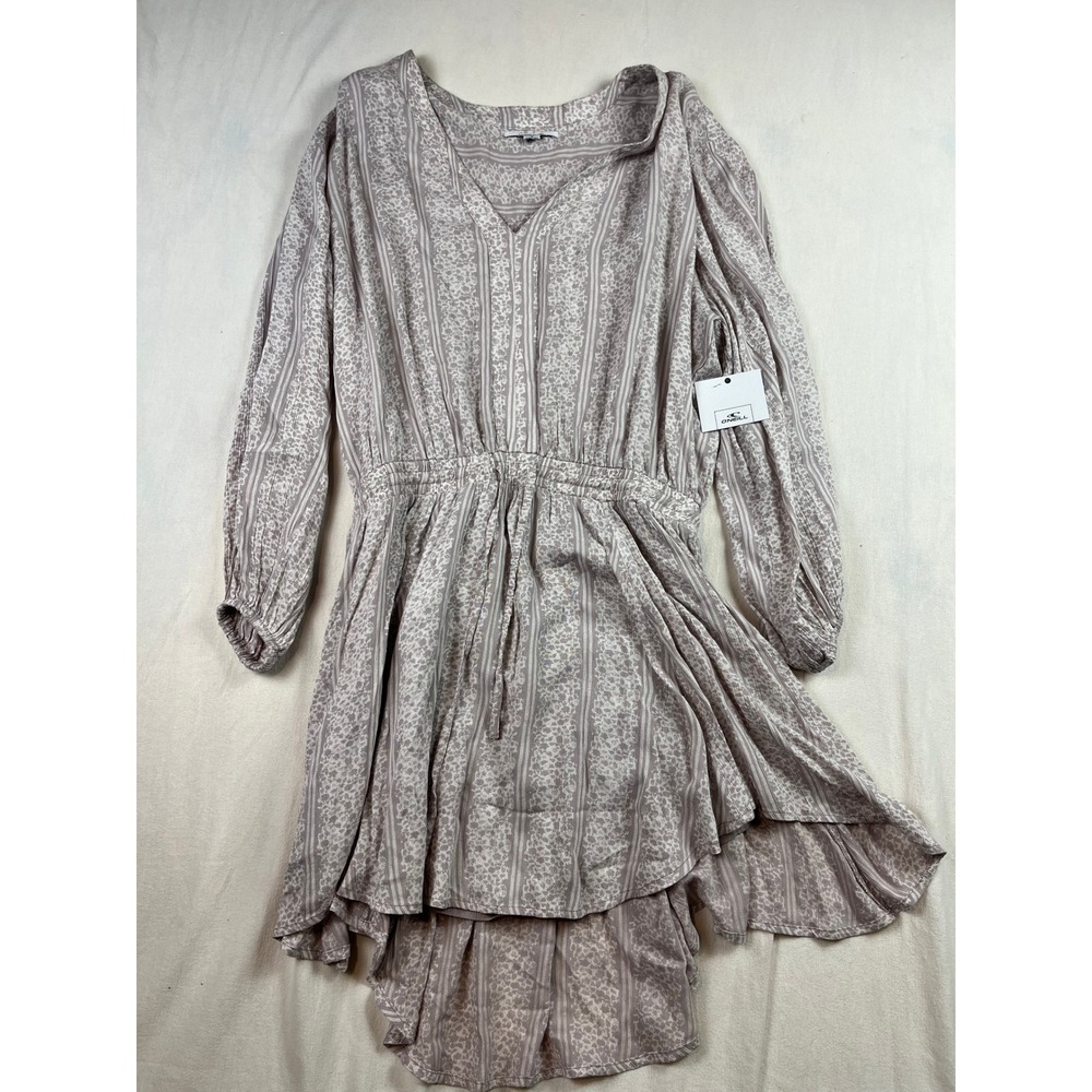 ONeill Resort Mauve Floral Stripe High Low Dress Long Sleeve V-Neck FA9416005 S